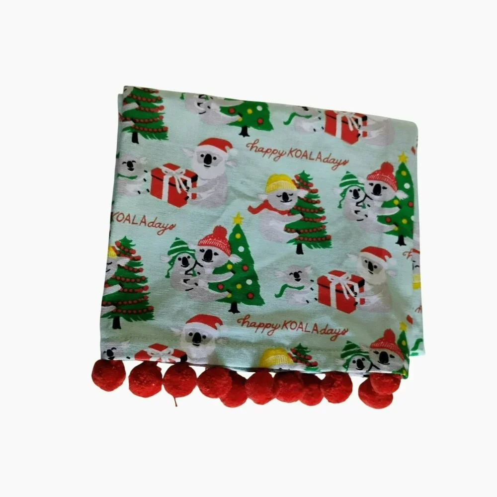 Happy Koaladays Christmas Tea Towel With Red Pom Trim Paper Source 20x28 Cotton
